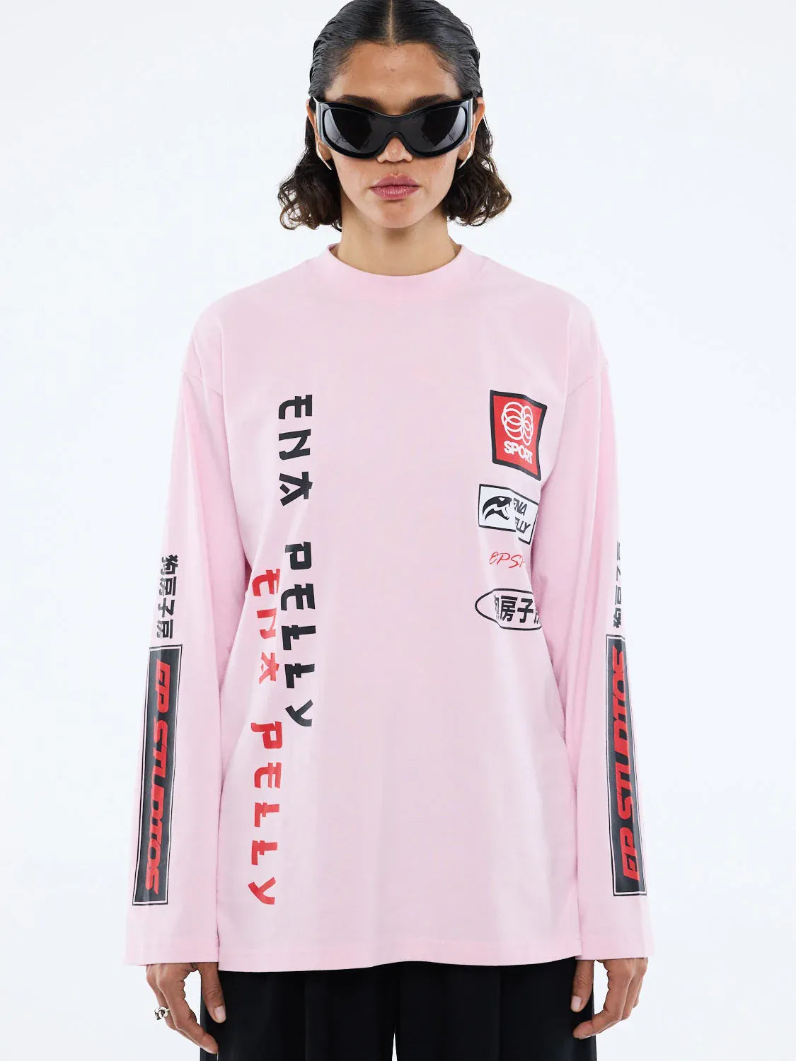 Ena Pelly Tops - Long Sleeve Street Signs Long Sleeve Tee - Pink