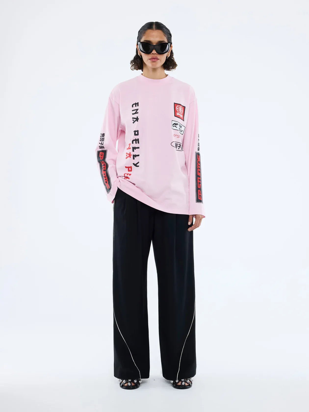 Ena Pelly Tops - Long Sleeve Street Signs Long Sleeve Tee - Pink