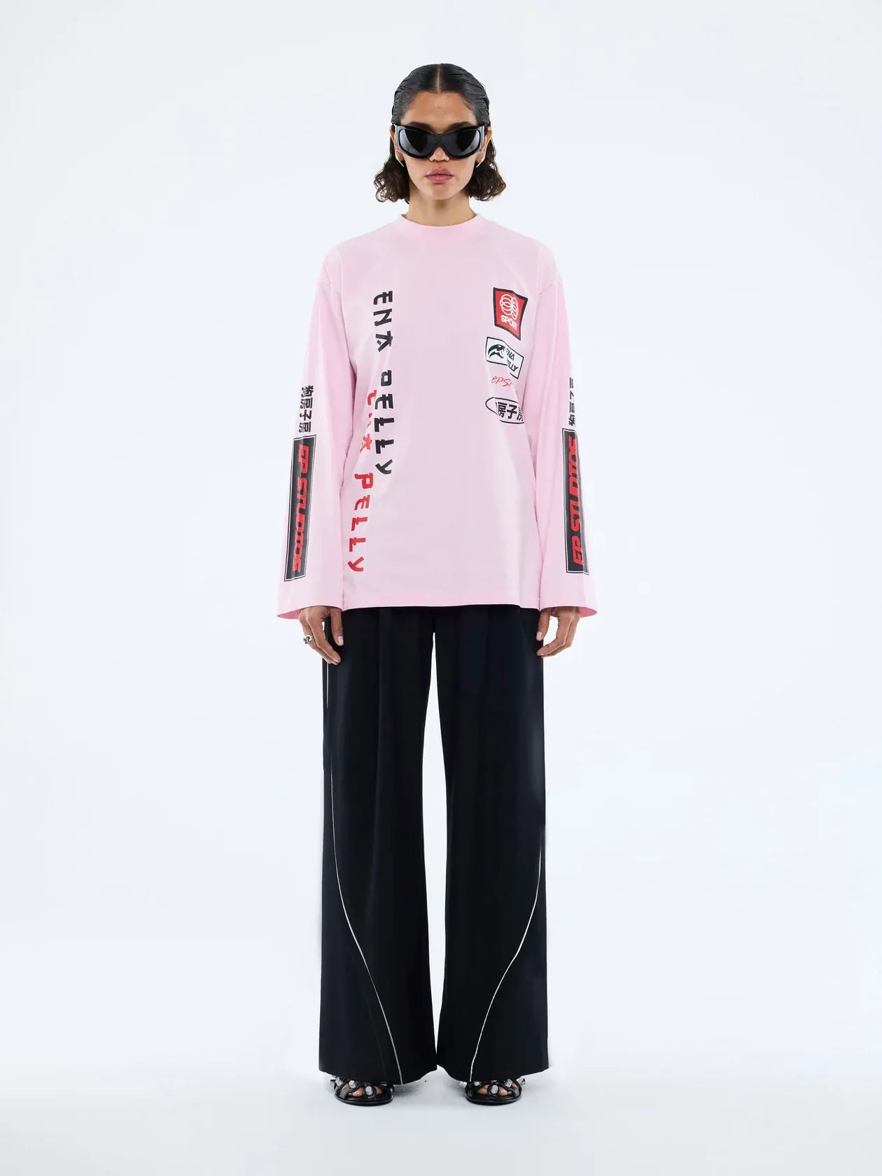 Ena Pelly Tops - Long Sleeve Street Signs Long Sleeve Tee - Pink