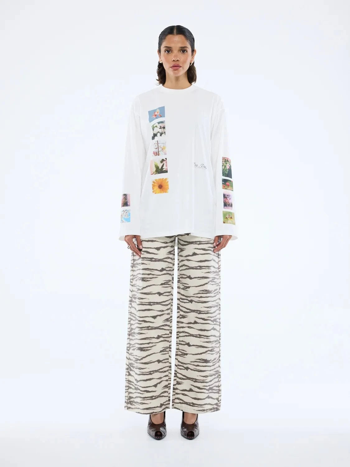 Ena Pelly Tops - Long Sleeve Tiled Floral Long Sleeve Tee - Vintage White