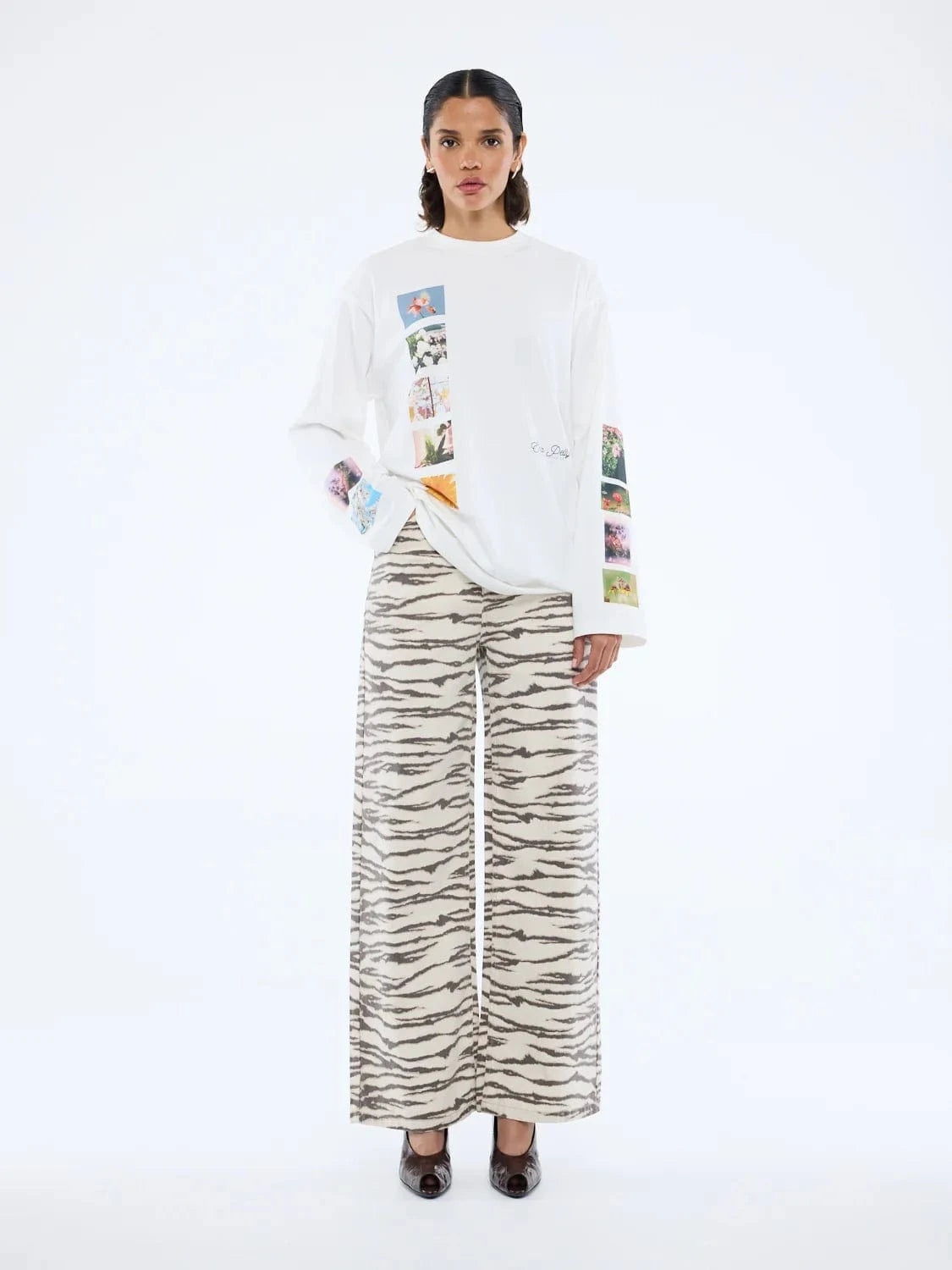 Ena Pelly Tops - Long Sleeve Tiled Floral Long Sleeve Tee - Vintage White