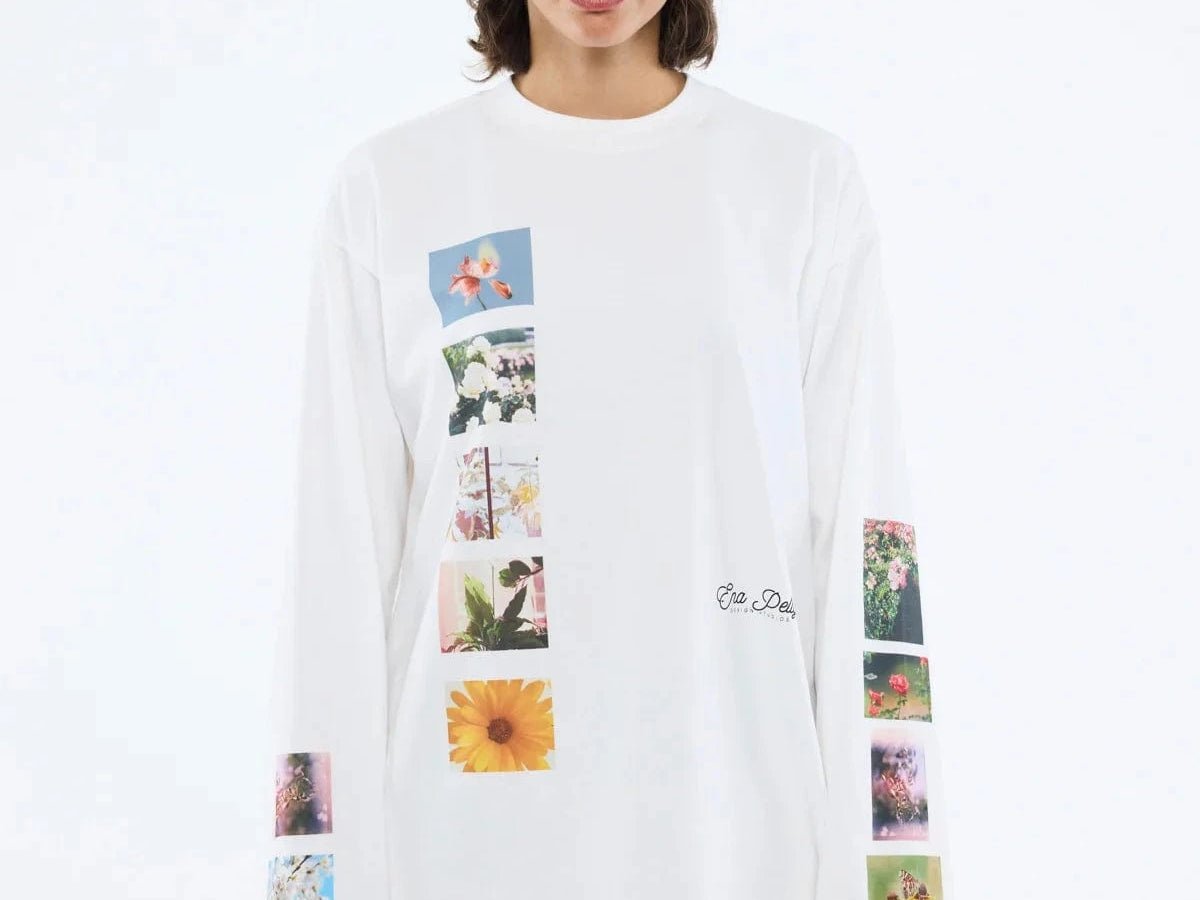 Ena Pelly Tops - Long Sleeve Tiled Floral Long Sleeve Tee - Vintage White