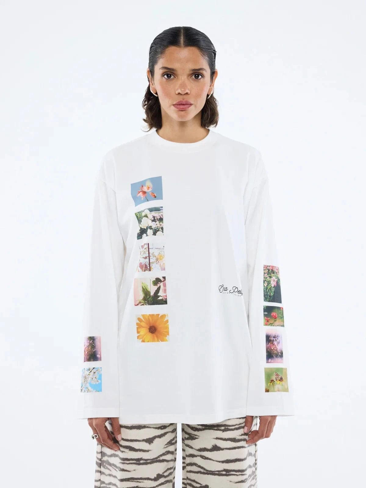 Ena Pelly Tops - Long Sleeve Tiled Floral Long Sleeve Tee - Vintage White