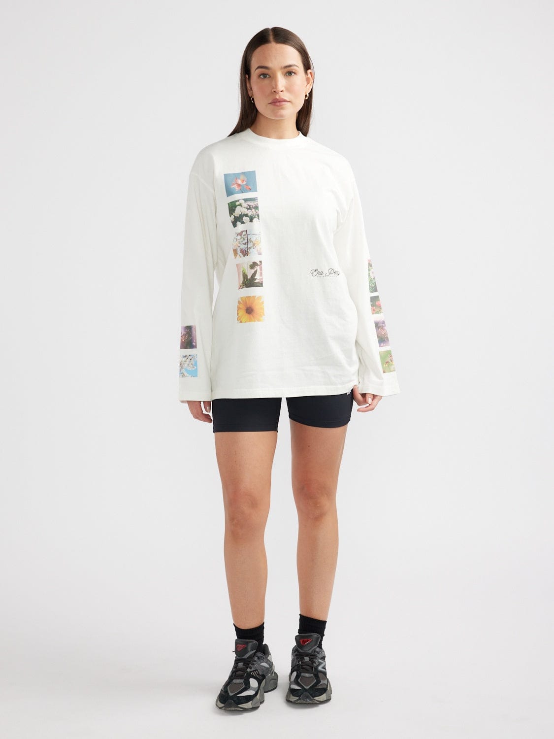 Ena Pelly Tops - Long Sleeve Tiled Floral Long Sleeve Tee - Vintage White