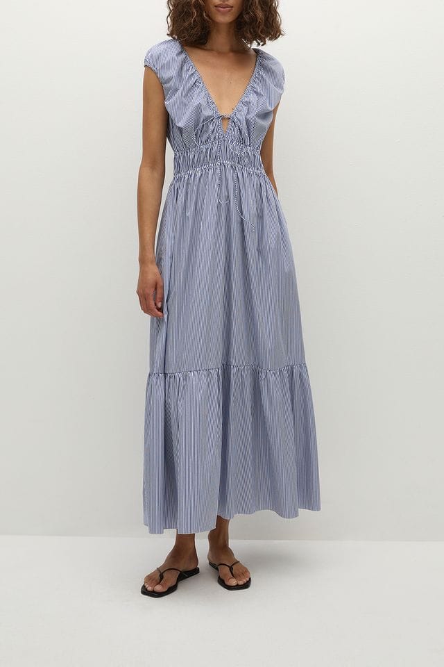 Faithfull The Brand Dresses Hedda Maxi Dress - Helle Stripe Vintage Navy