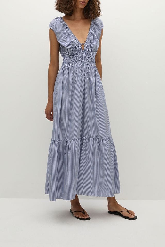 Faithfull The Brand Dresses Hedda Maxi Dress - Helle Stripe Vintage Navy