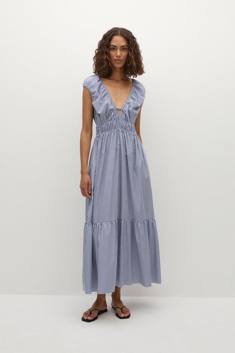 Faithfull The Brand Dresses Hedda Maxi Dress - Helle Stripe Vintage Navy