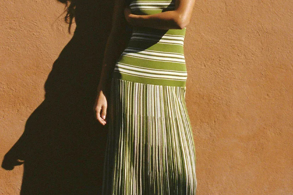 Faithfull The Brand Dresses - Knit Esenia Knit Dress - Ombre Stripe Macro Juniper