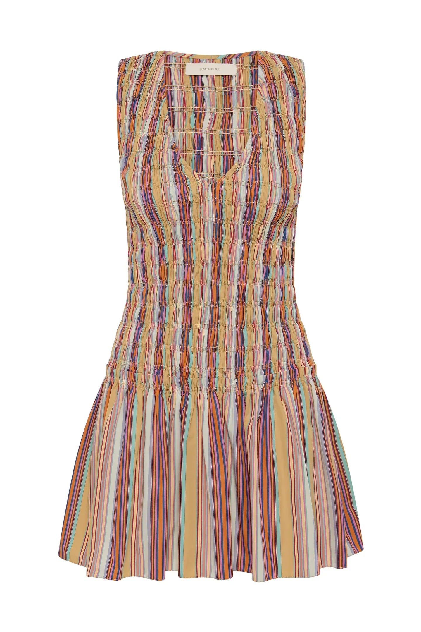 Faithfull The Brand Dresses Palomar Mini Dress - Agua Stripe Mustard