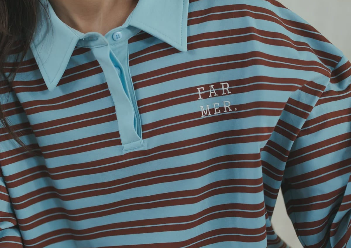 FAR MER By Whitney Tops - Long Sleeve Heartbreak Blues Jersey Polo