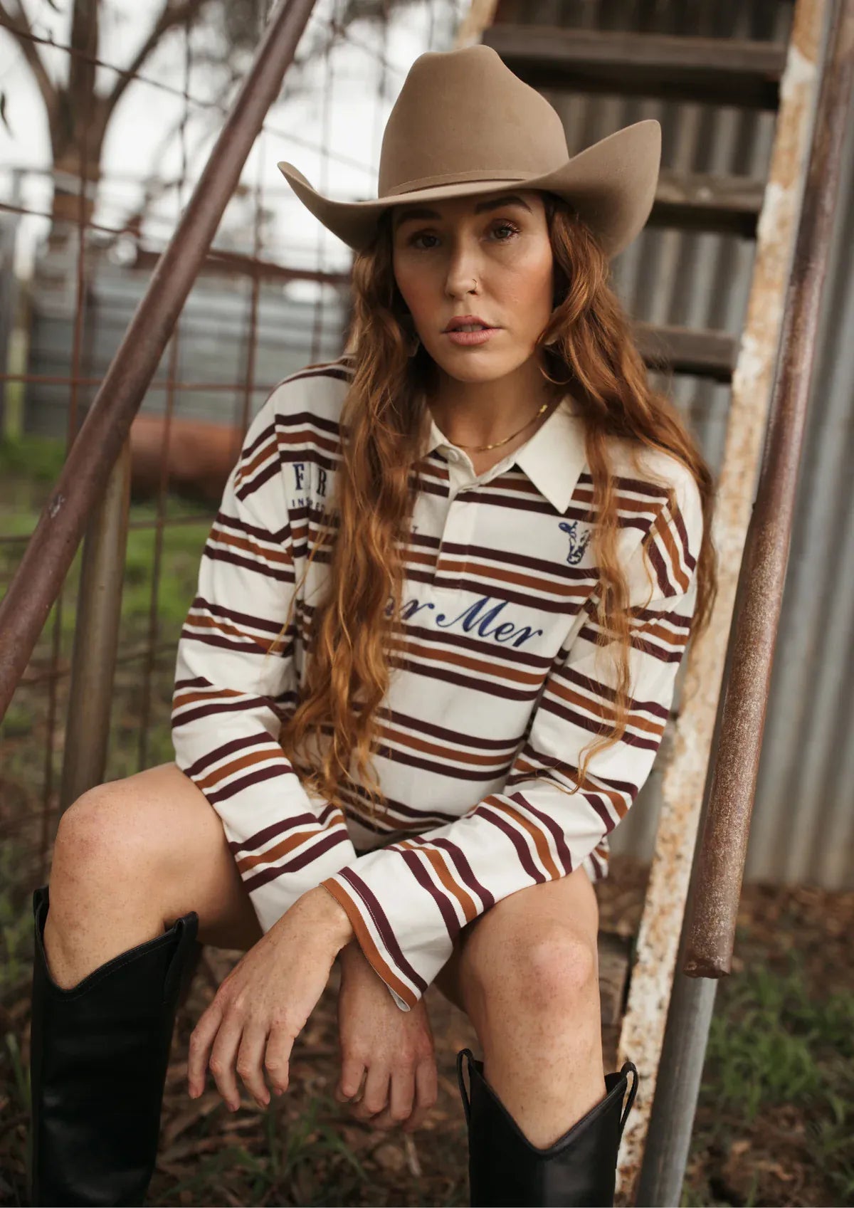 FAR MER By Whitney Tops - Long Sleeve Ranchhand Jersey Polo