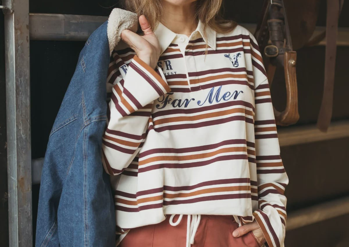 FAR MER By Whitney Tops - Long Sleeve Ranchhand Jersey Polo