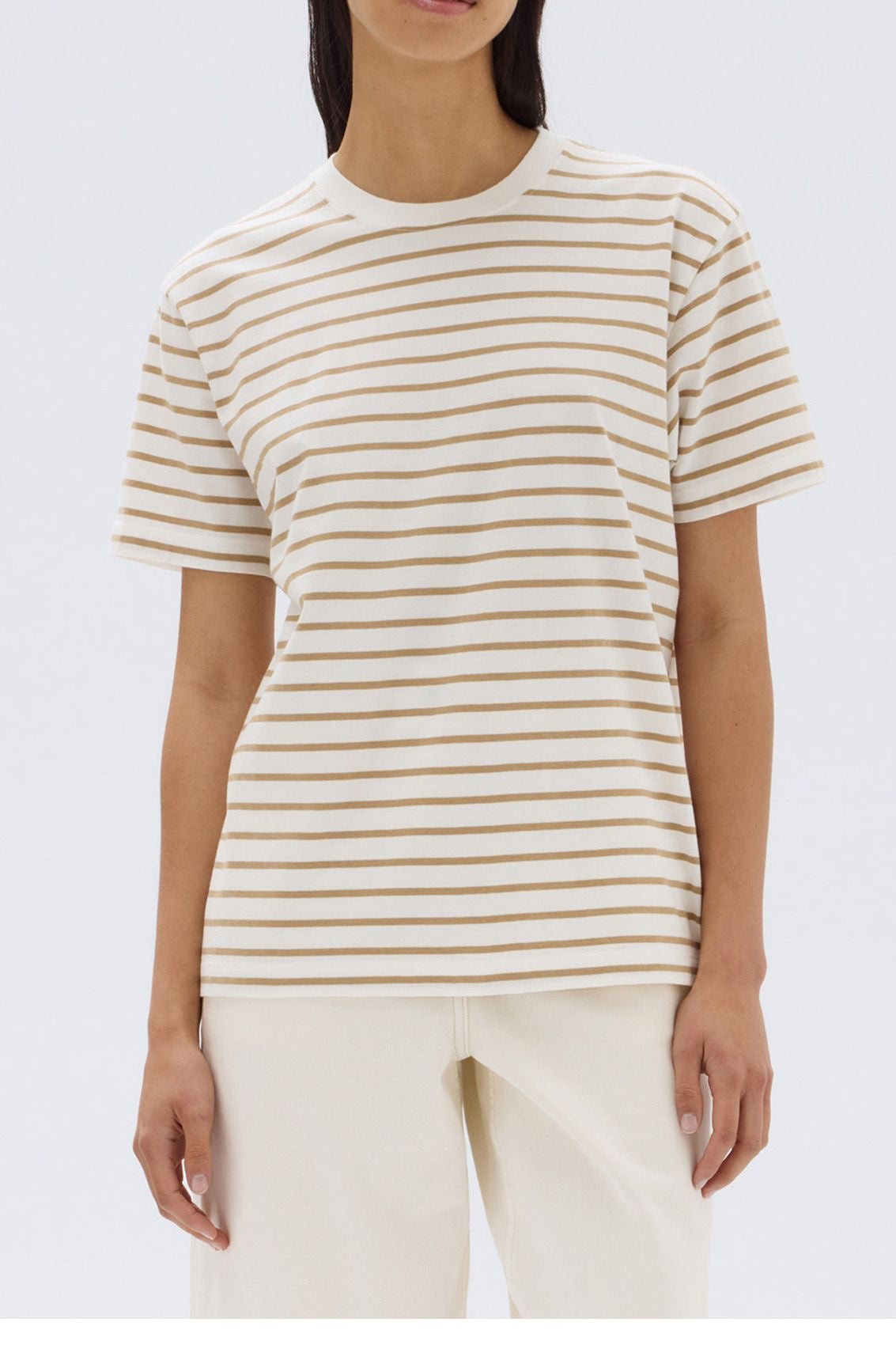 Assembly Label | Port Stripe Short Sleeve Tee - White/Tan