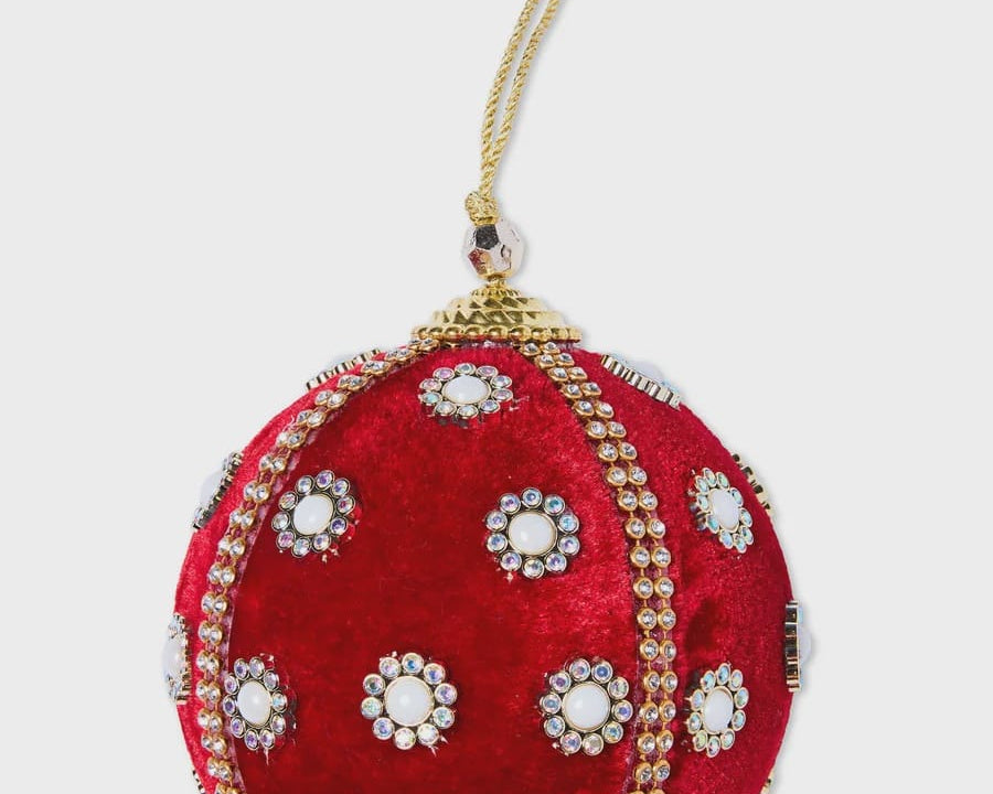 Kip & Co Home Embellished Bauble - Flower Crystal Red