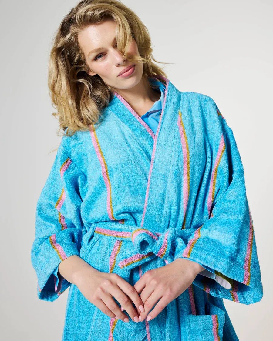 Kip & Co Robes Bamboo Terry Bath Robe - Aegean Stripe