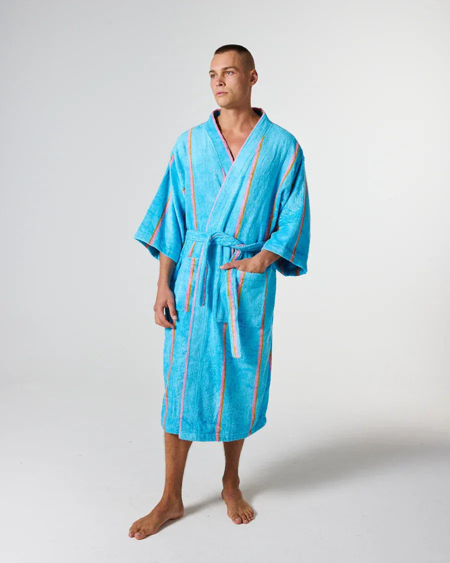 Kip & Co Robes Bamboo Terry Bath Robe - Aegean Stripe
