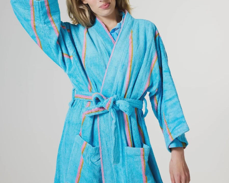 Kip & Co Robes Bamboo Terry Bath Robe - Aegean Stripe