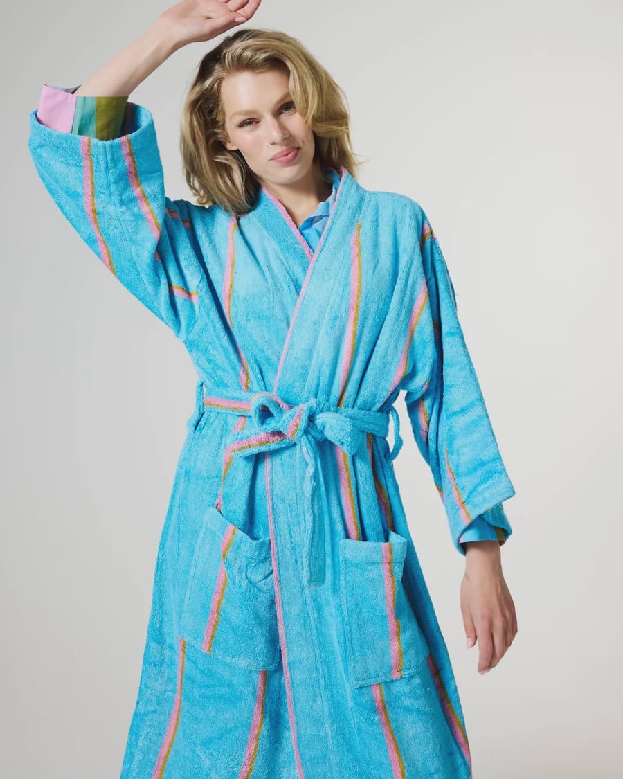Kip & Co Robes Bamboo Terry Bath Robe - Aegean Stripe