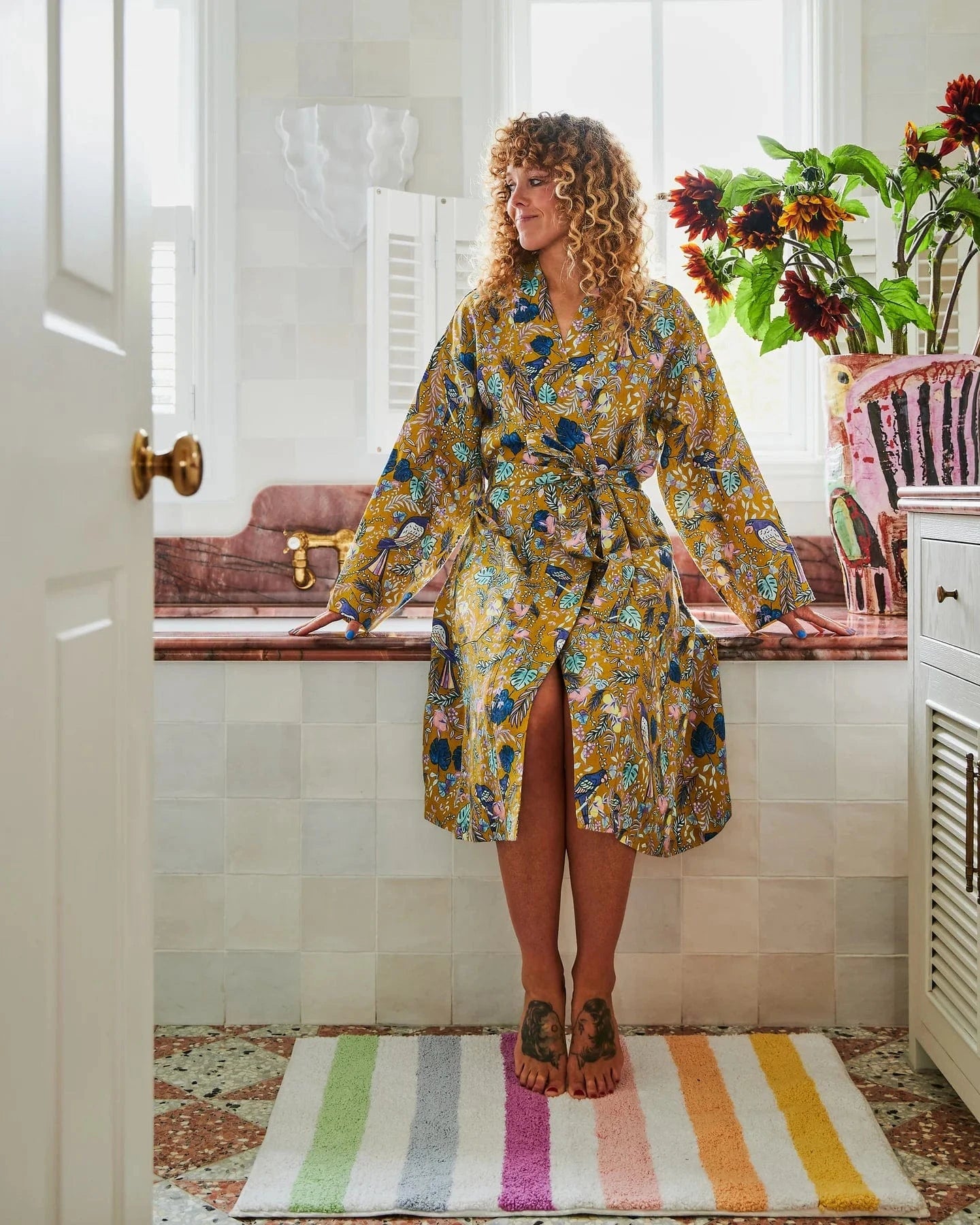 Kip & Co Robes Kip & Co | Birds Of Paradise Linen Robe