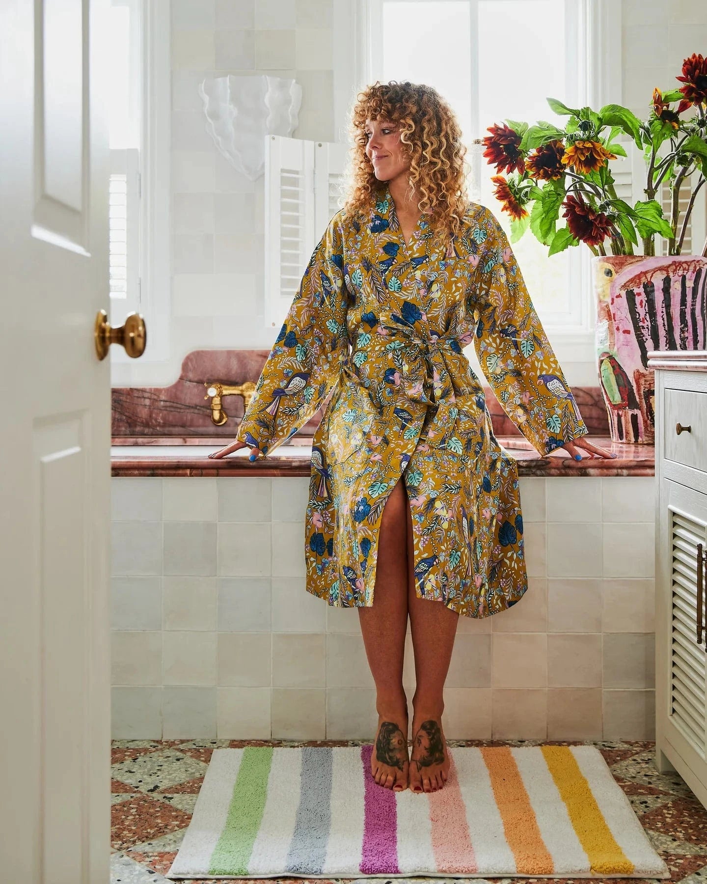 Kip & Co Robes Kip & Co | Birds Of Paradise Linen Robe