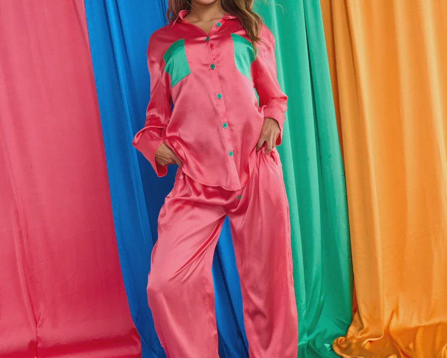Kip & Co Sleepwear Kip & Co | Eco Satin Long Sleeve PJ Set - Cantaloupe