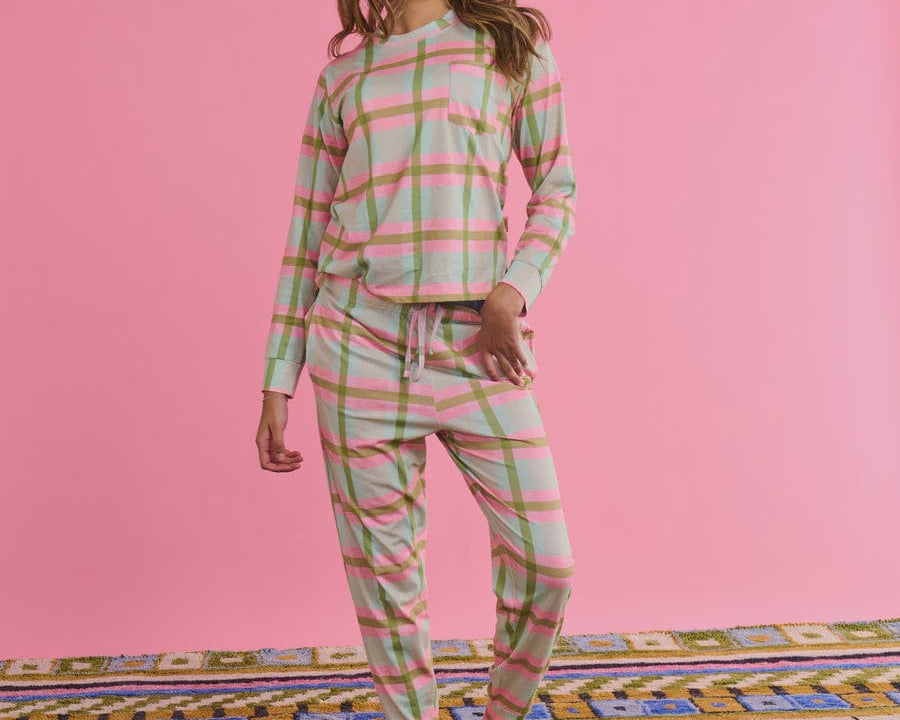 Kip & Co Sleepwear Kip & Co | Organic Cotton Long Sleeve PJ Set - Pistachio Tartan