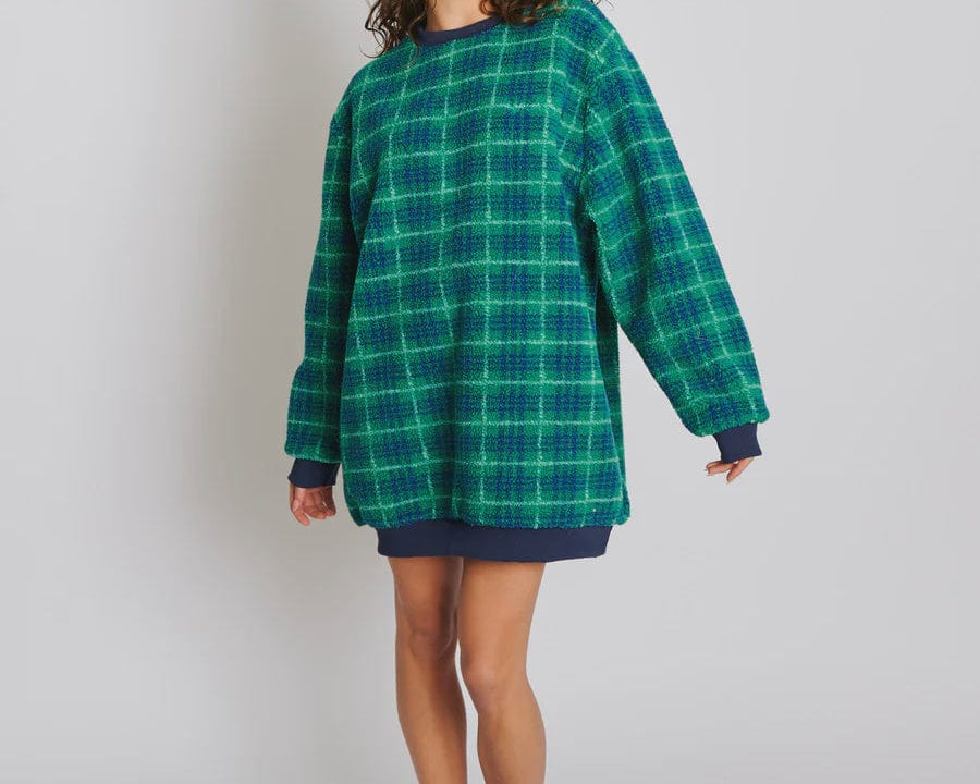 Kip & Co Sleepwear Kip & Co | Sherpa Oversized Bedtime Sweater - Wilderness Tartan