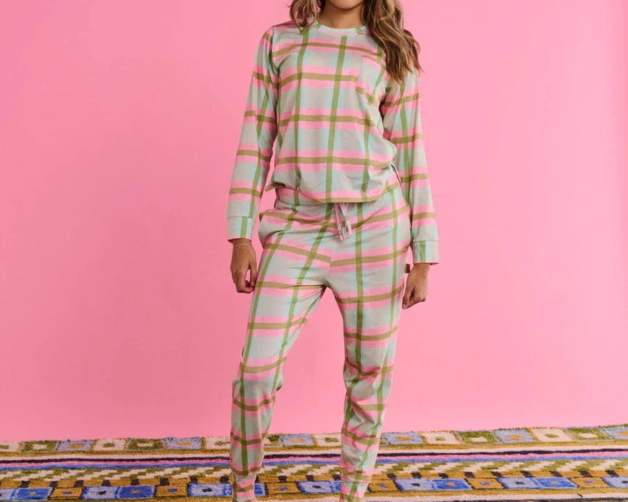 Kip & Co Sleepwear Organic Cotton Long Sleeve PJ Set - Pistachio Tartan
