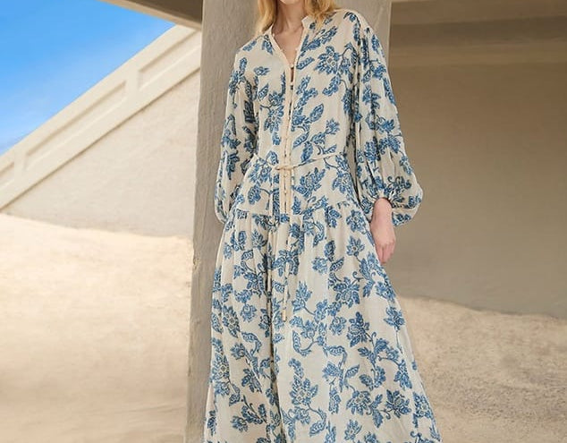 Kivari Dresses Bluebell Maxi Dress - Blue/ Ecru