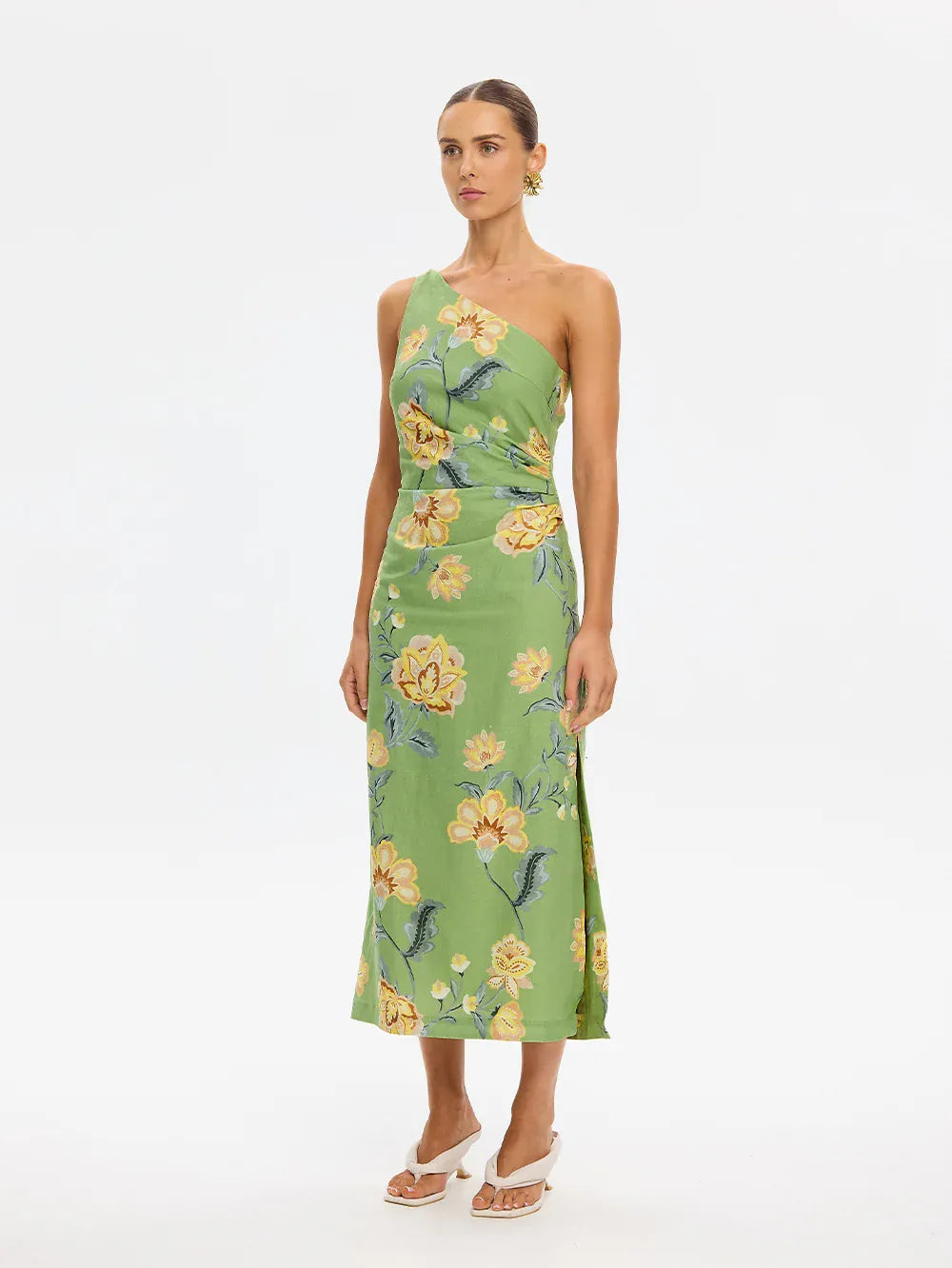 Kivari Dresses Eve One Shoulder Midi Dress - Green