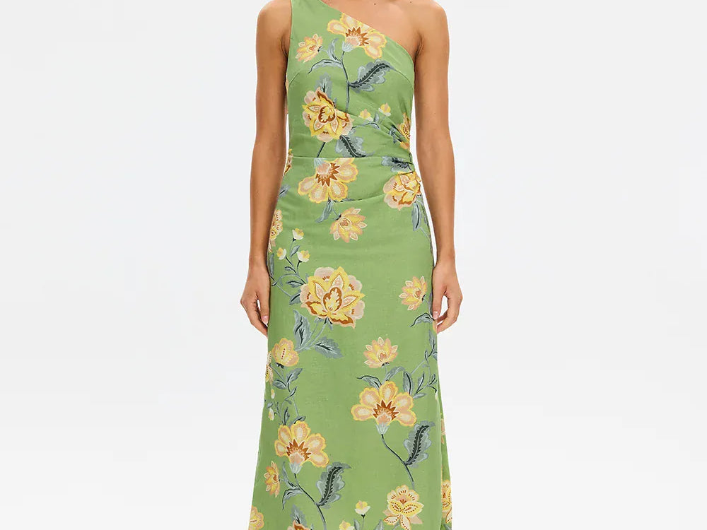 Kivari Dresses Eve One Shoulder Midi Dress - Green