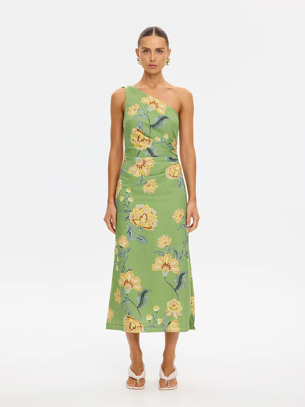 Kivari Dresses Eve One Shoulder Midi Dress - Green