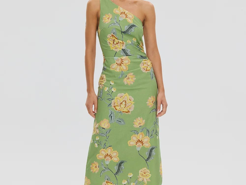 Kivari Dresses Eve One Shoulder Midi Dress - Green