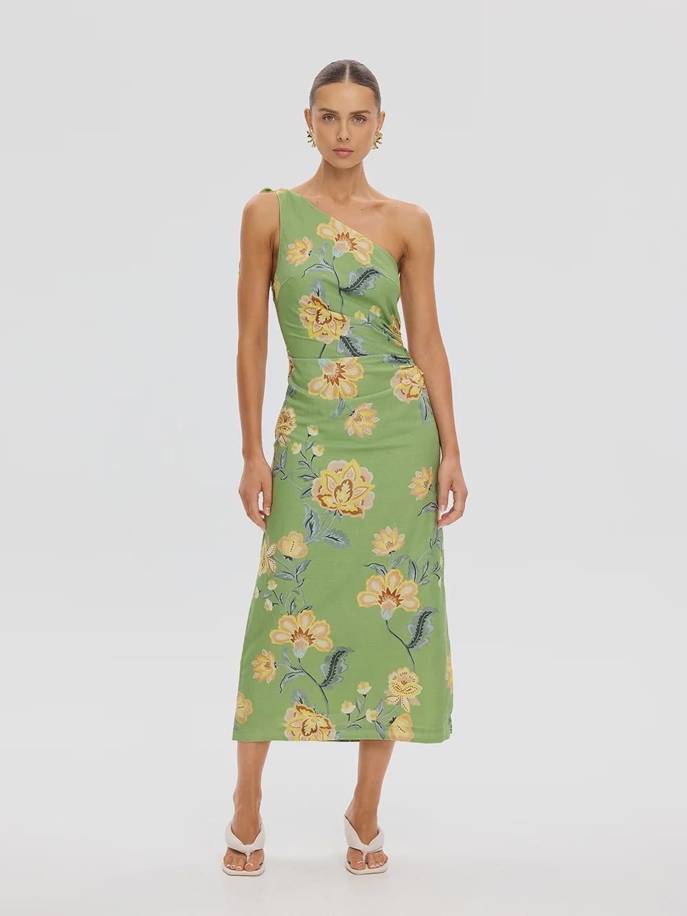 Kivari Dresses Eve One Shoulder Midi Dress - Green