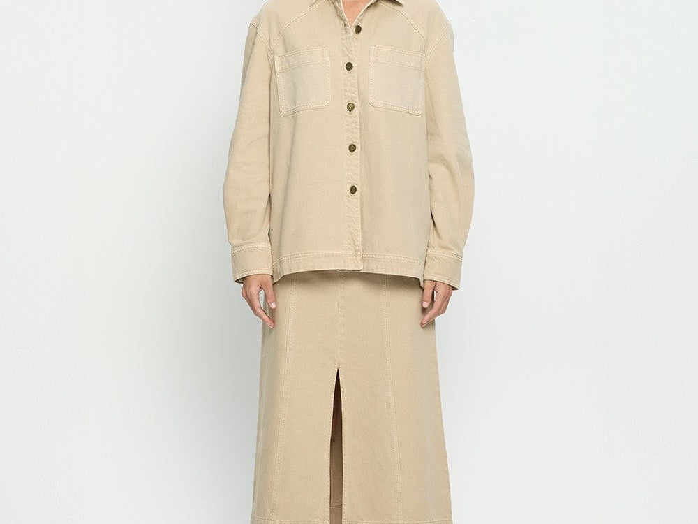 Kivari Shirts Kivari | Evie Long Sleeve Denim Shirt - Sand