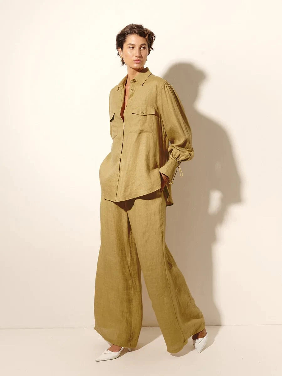 Kivari Shirts - Linen Kivari | Franca Blouse - Khaki