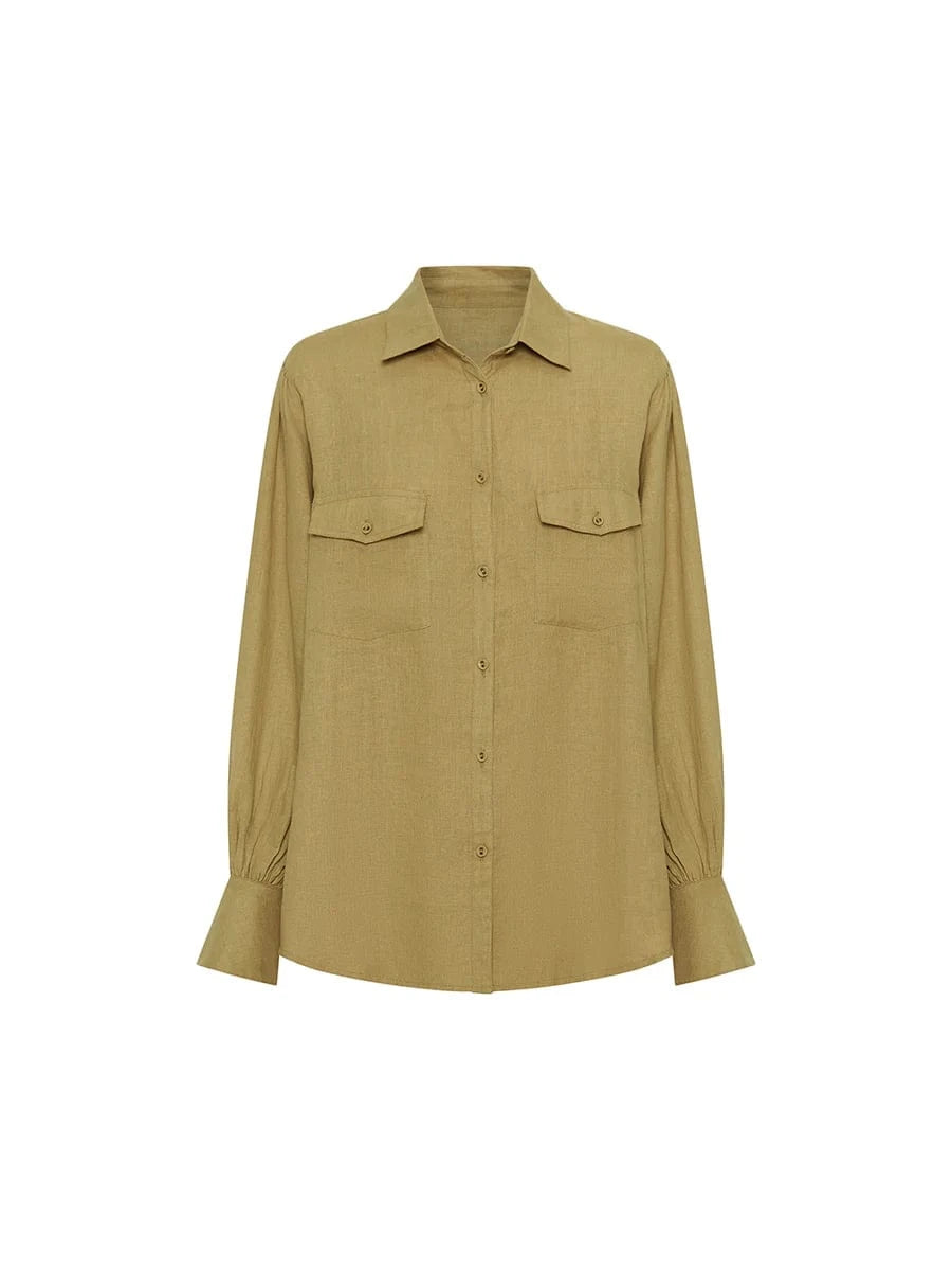 Kivari Shirts - Linen Kivari | Franca Blouse - Khaki