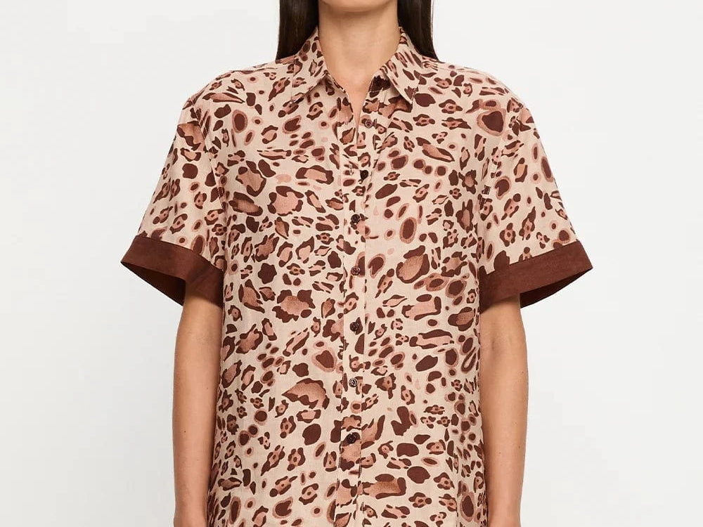 Kivari Shirts - Linen Paris Shirt - Leopard Brown