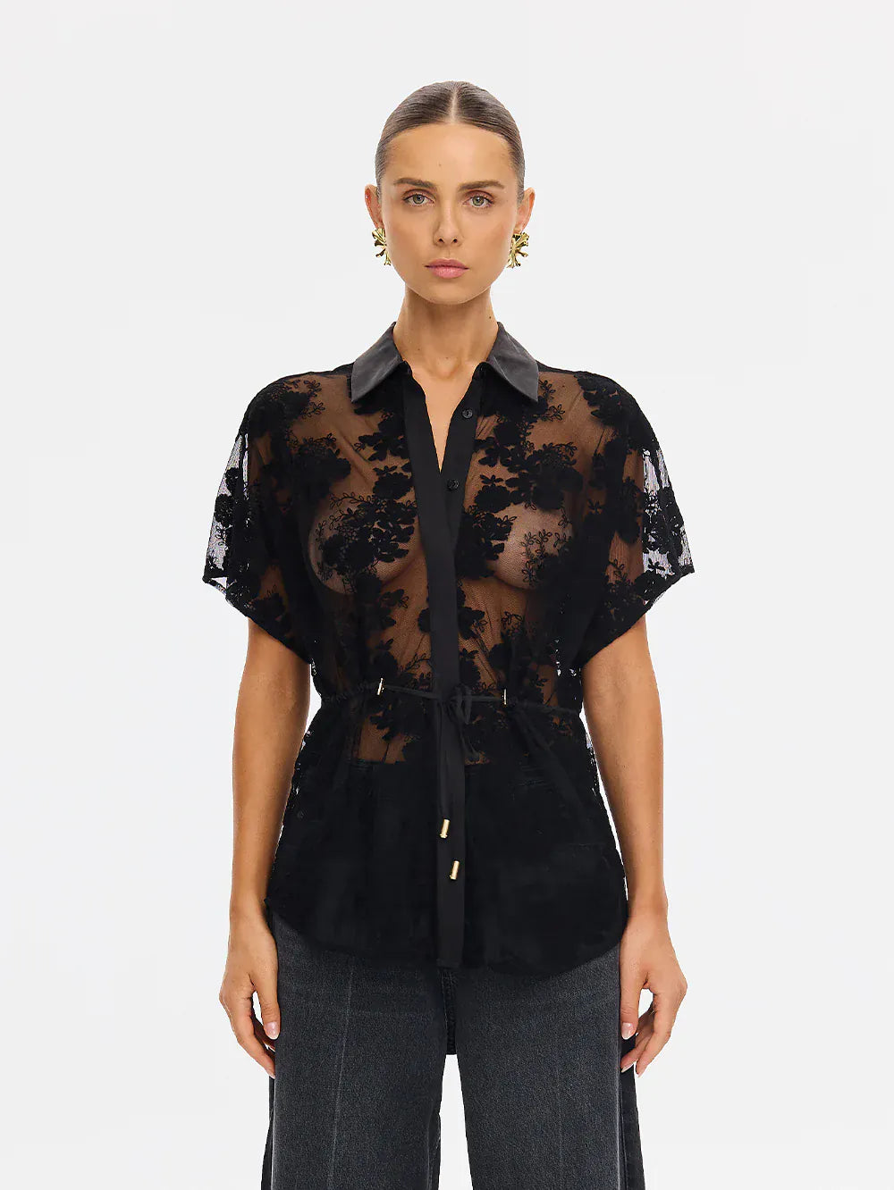 Kivari Shirts - Sheer Jaxon Lace Shirt - Black Lace