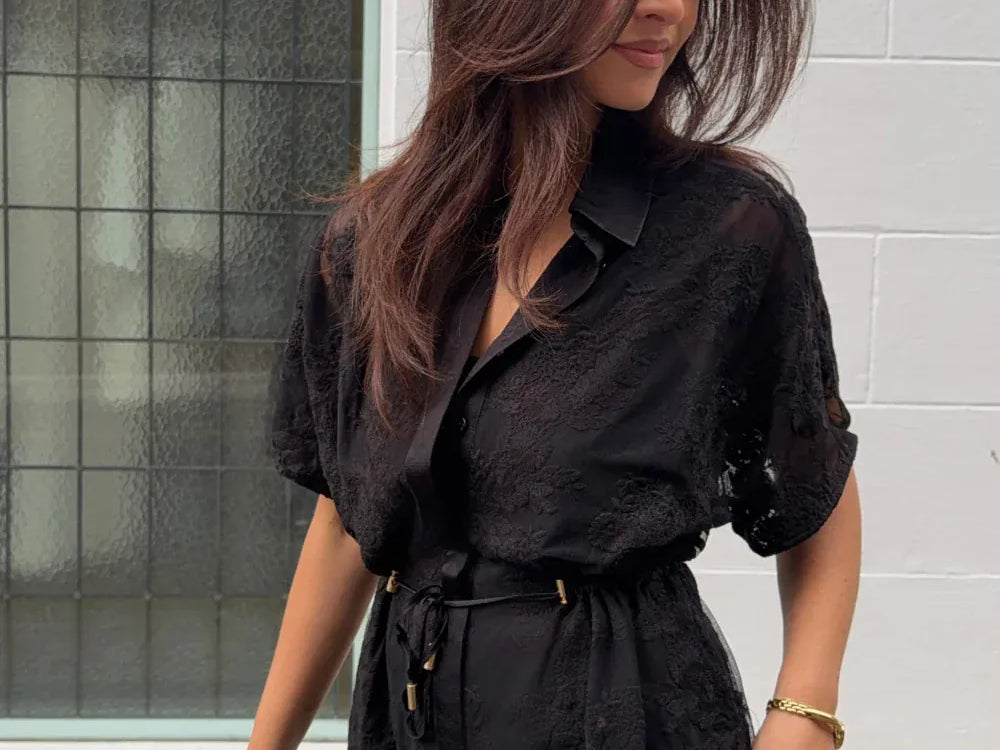 Kivari Shirts - Sheer Jaxon Lace Shirt - Black Lace