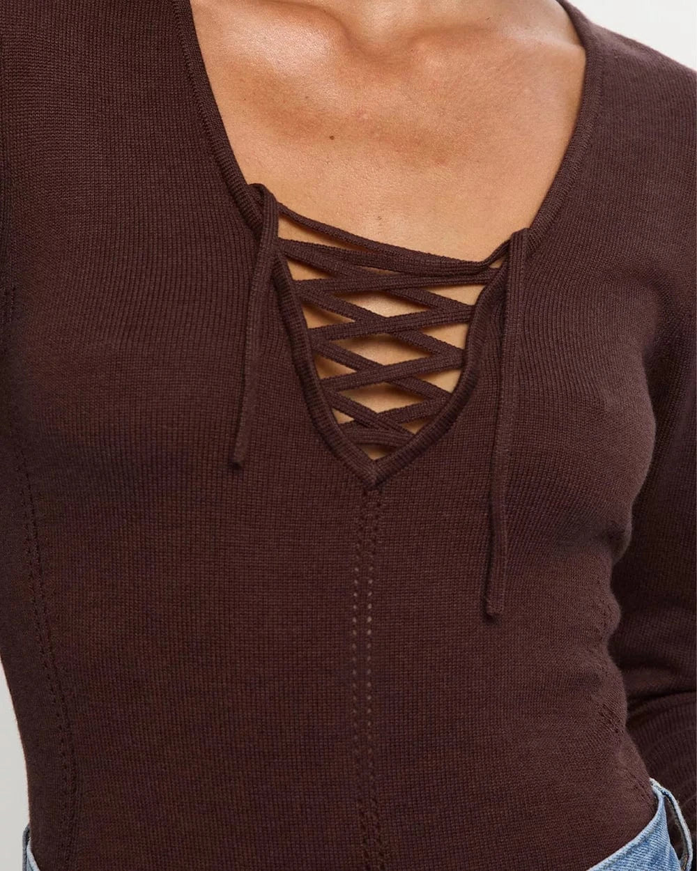 Kivari Tops - Long Sleeve Kivari | Malia Knit Top - Chocolate