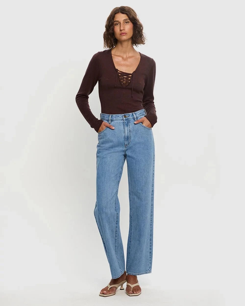 Kivari Tops - Long Sleeve Kivari | Malia Knit Top - Chocolate