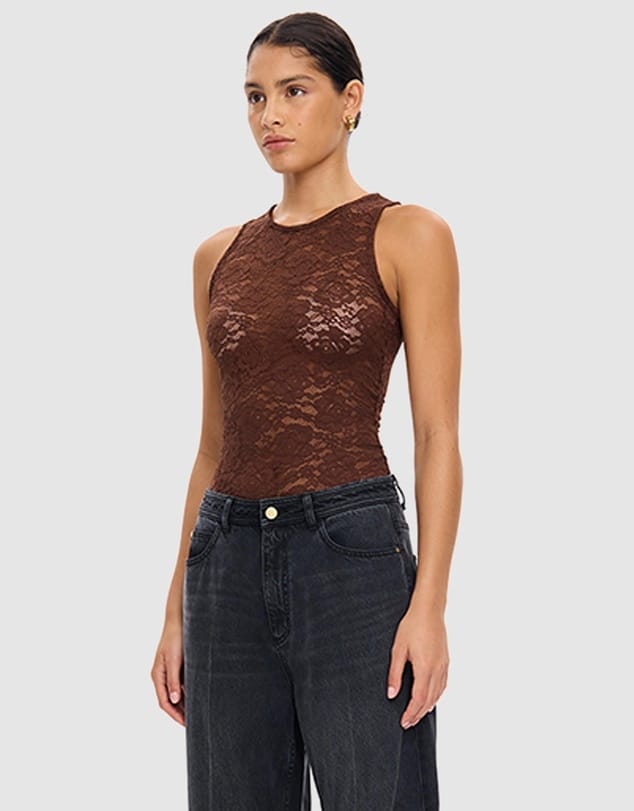 Kivari Tops - Tanks Bonnie Lace Tank - Chocolate