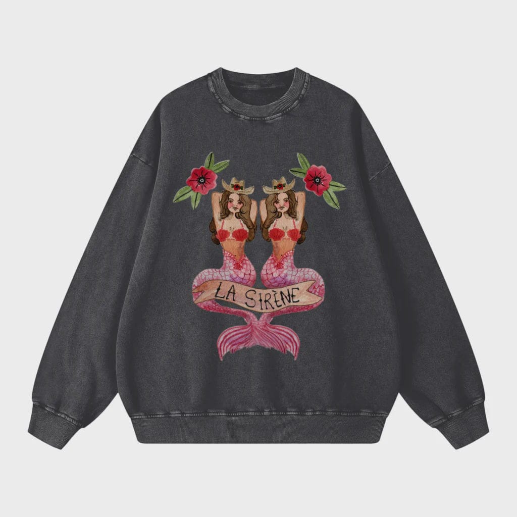 Maku Sweaters Maku | Mermaid LA Sirene Crew Neck - Black Snow Wash