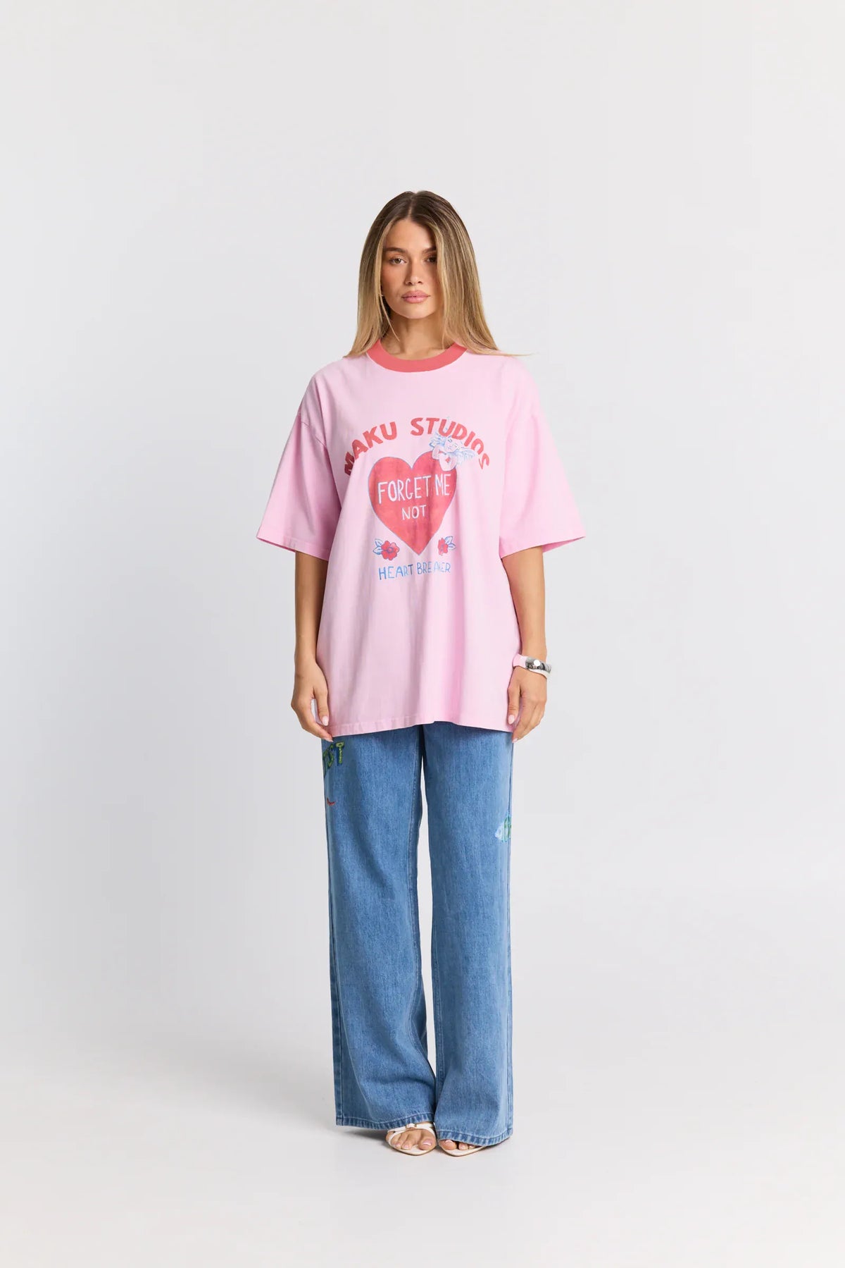 Maku Tees Heartbreaker Oversized Tee - Baby Pink