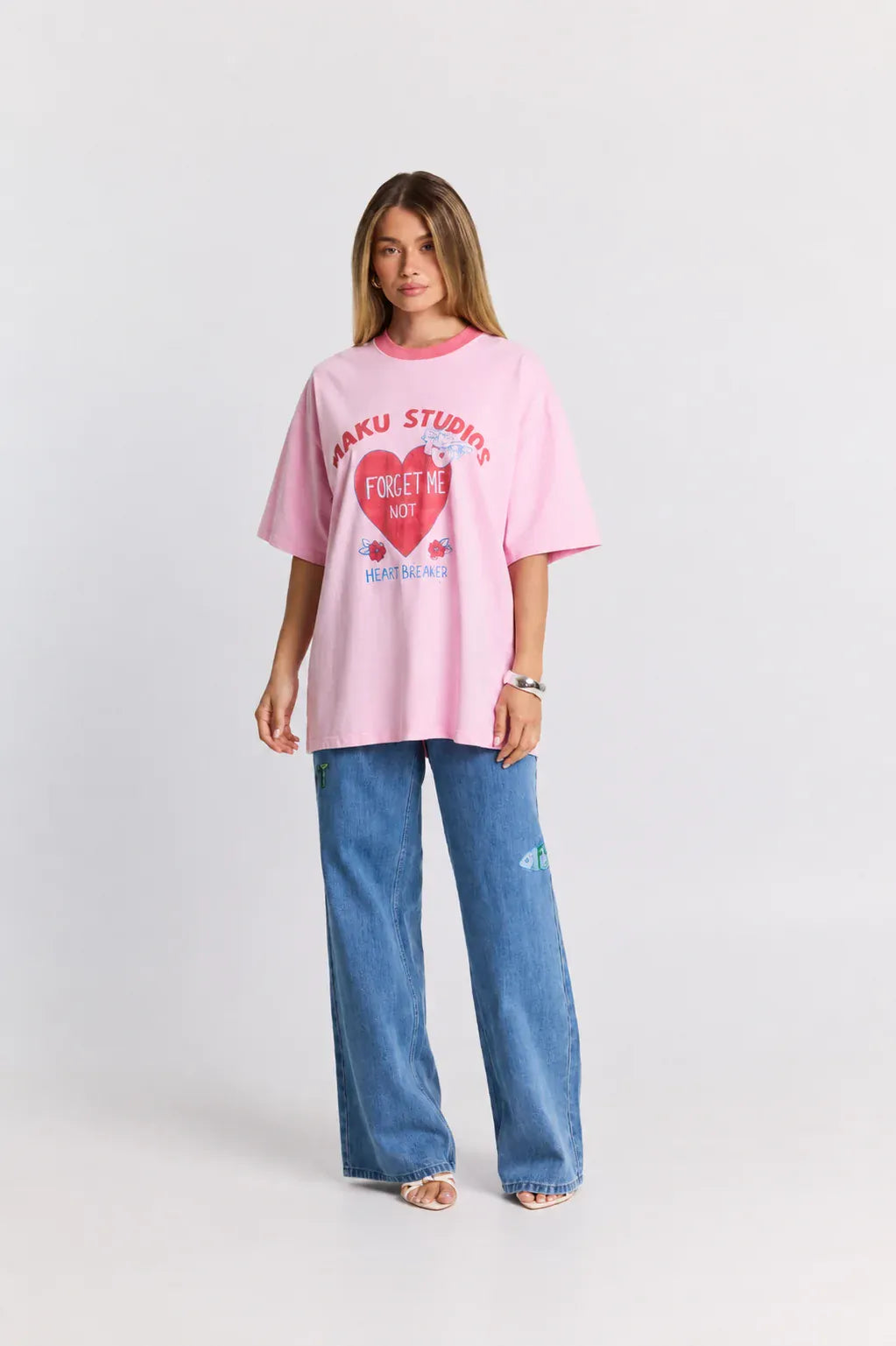 Maku Tees Heartbreaker Oversized Tee - Baby Pink