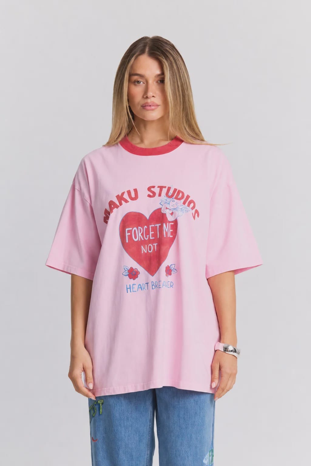 Maku Tees Heartbreaker Oversized Tee - Baby Pink