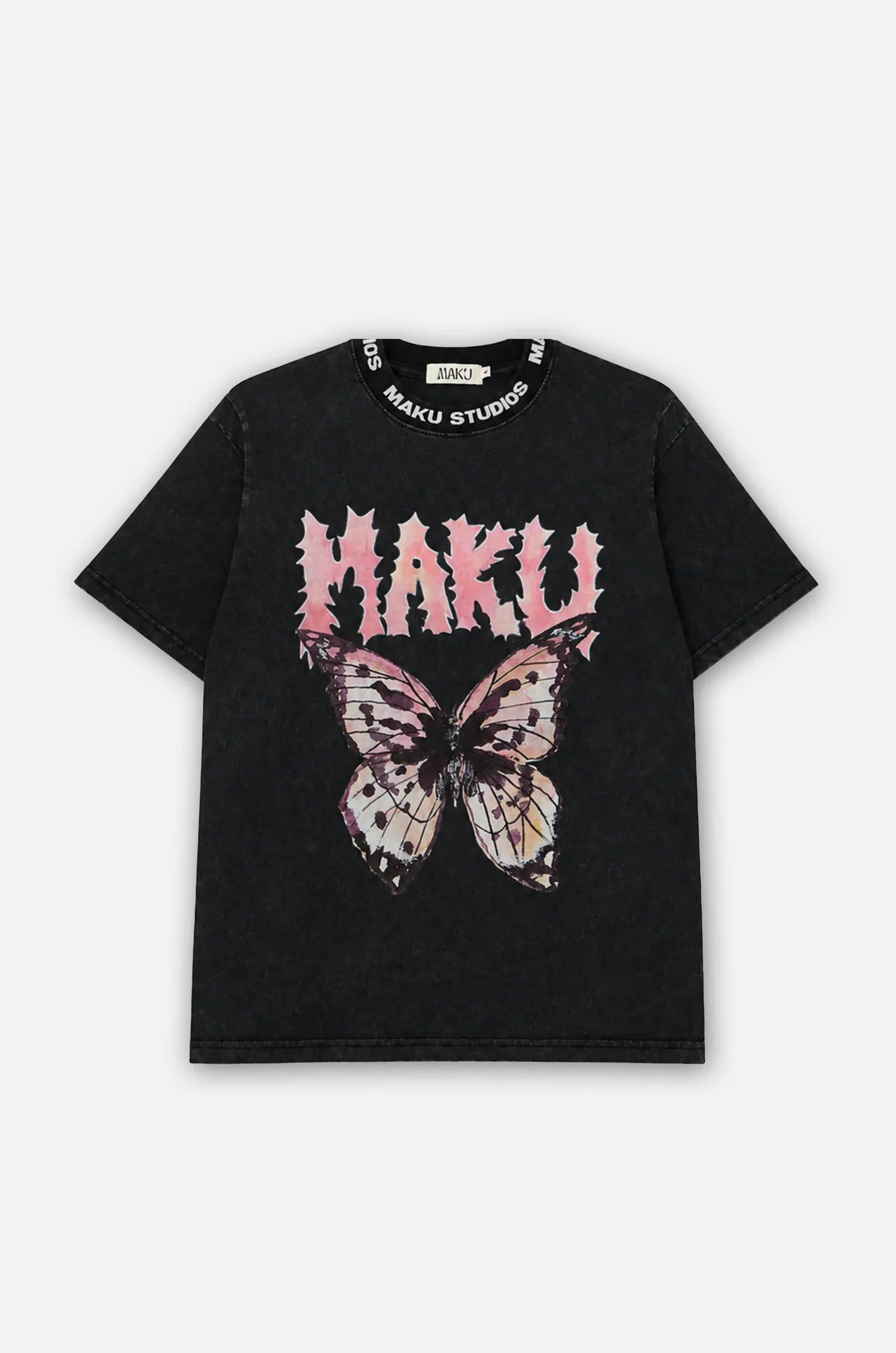 Maku Tees Tattoo Butterfly Regular Tee - Black Snow Wash