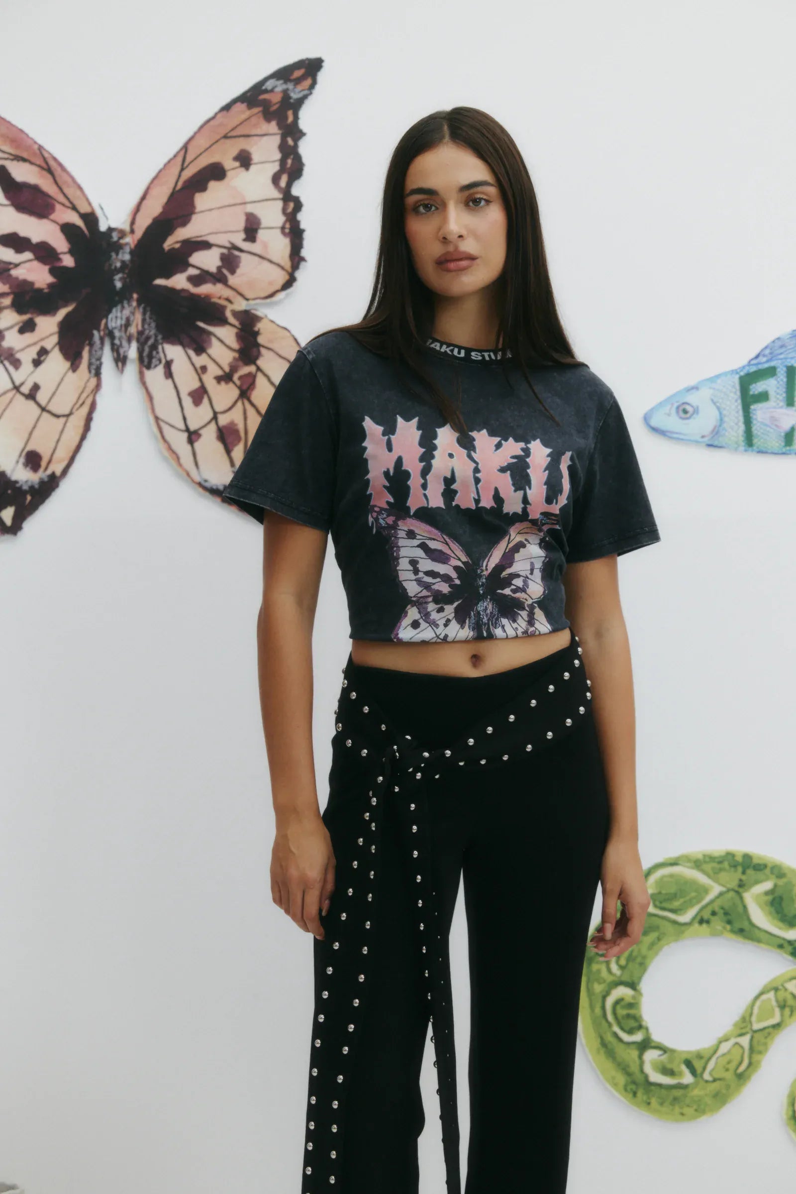 Maku Tees Tattoo Butterfly Regular Tee - Black Snow Wash