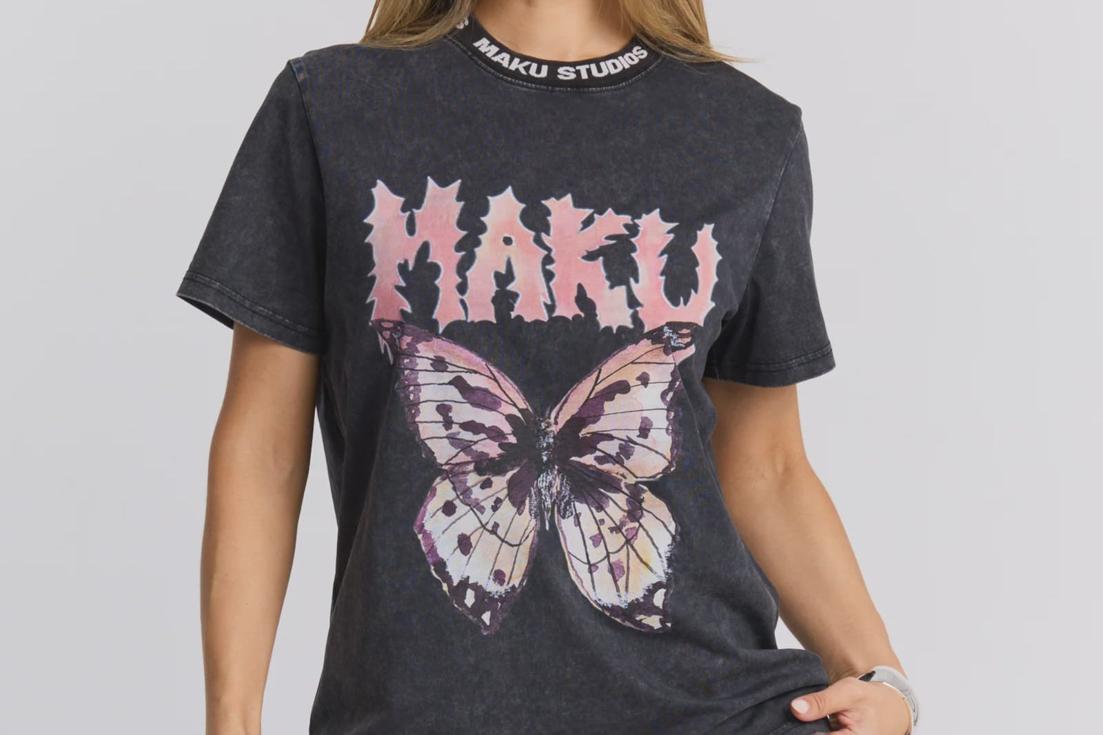 Maku Tees Tattoo Butterfly Regular Tee - Black Snow Wash